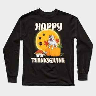 Catahoula Bulldog Seeing Turkey Dish Happy Halloween Thanksgiving Merry Christmas Day Long Sleeve T-Shirt